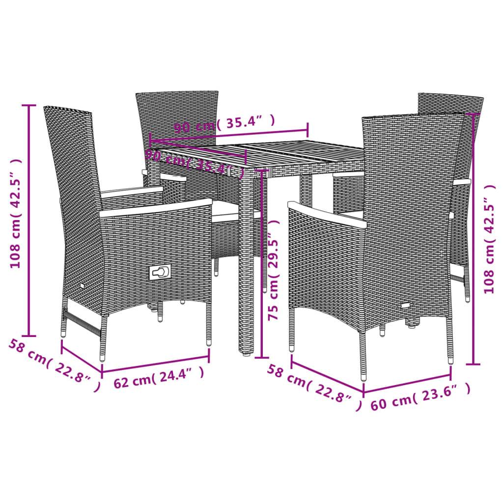 vidaXL 5-tlg. Garten-Essgruppe mit Kissen Schwarz Poly Rattan