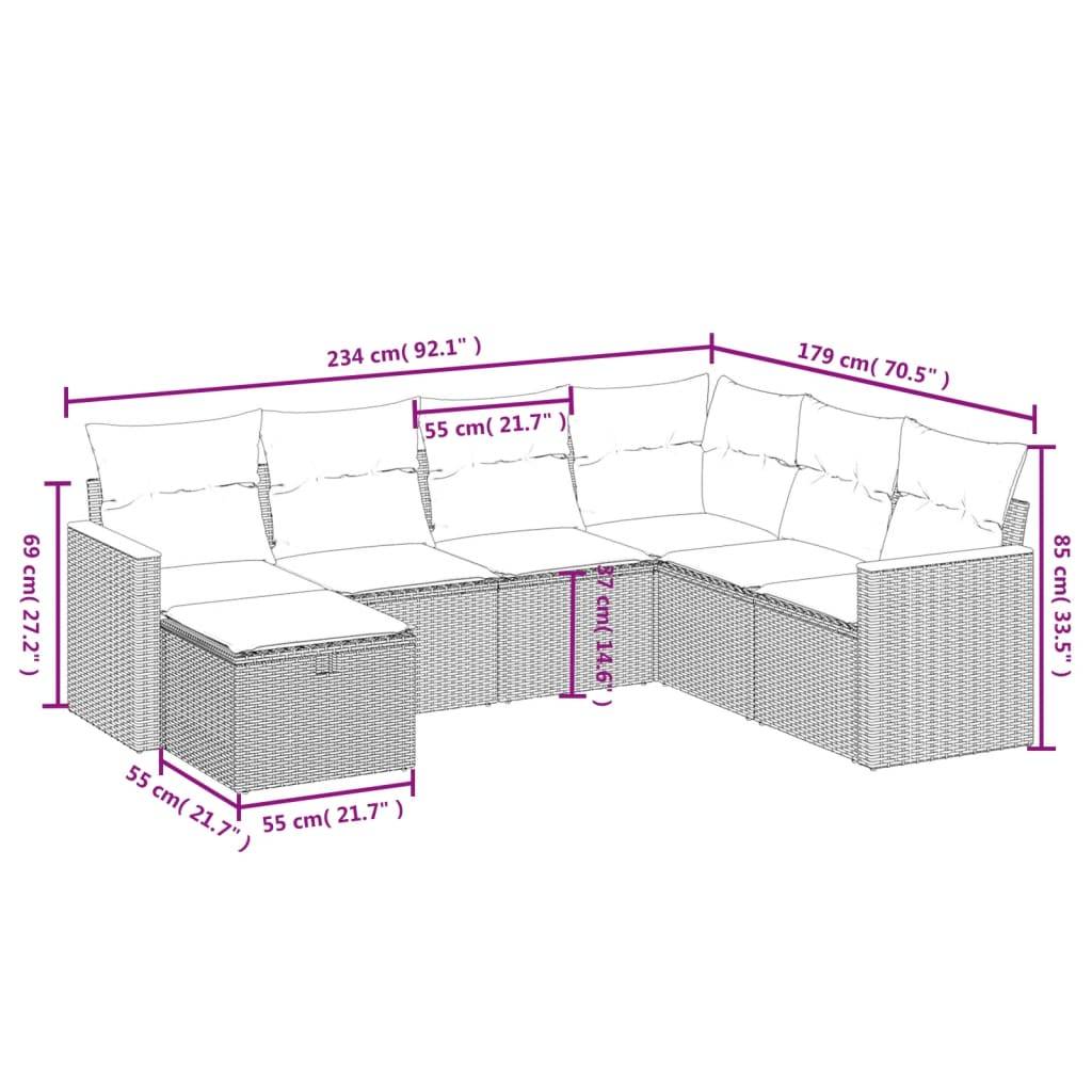 vidaXL 7-tlg. Garten-Sofagarnitur mit Kissen Grau Poly Rattan