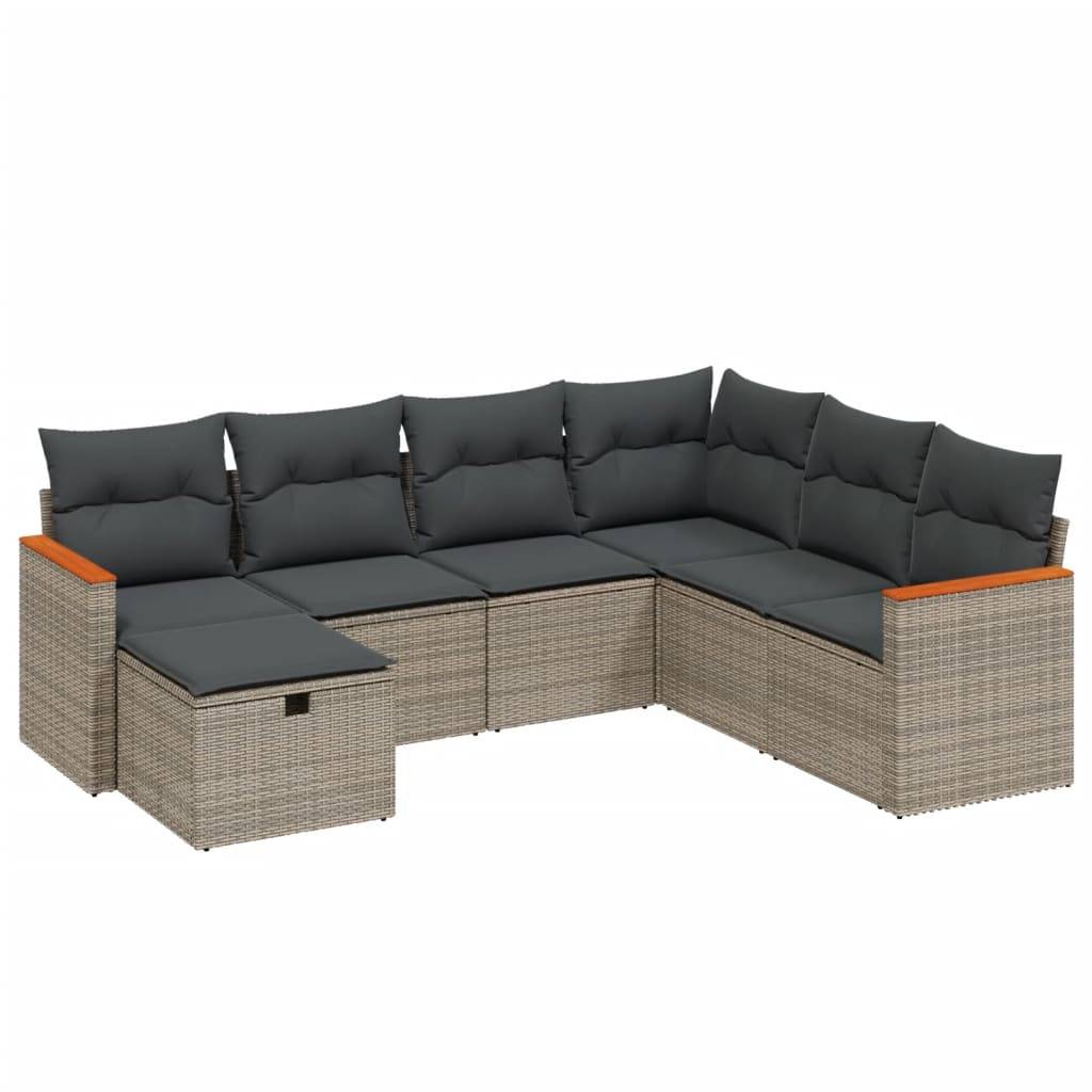vidaXL 7-tlg. Garten-Sofagarnitur mit Kissen Grau Poly Rattan