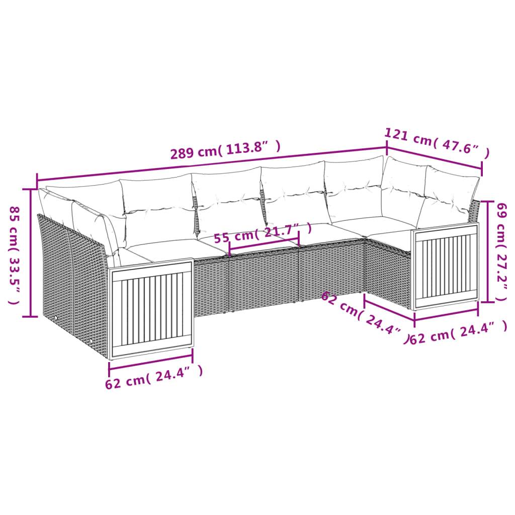 vidaXL 7-tlg. Garten-Sofagarnitur mit Kissen Schwarz Poly Rattan