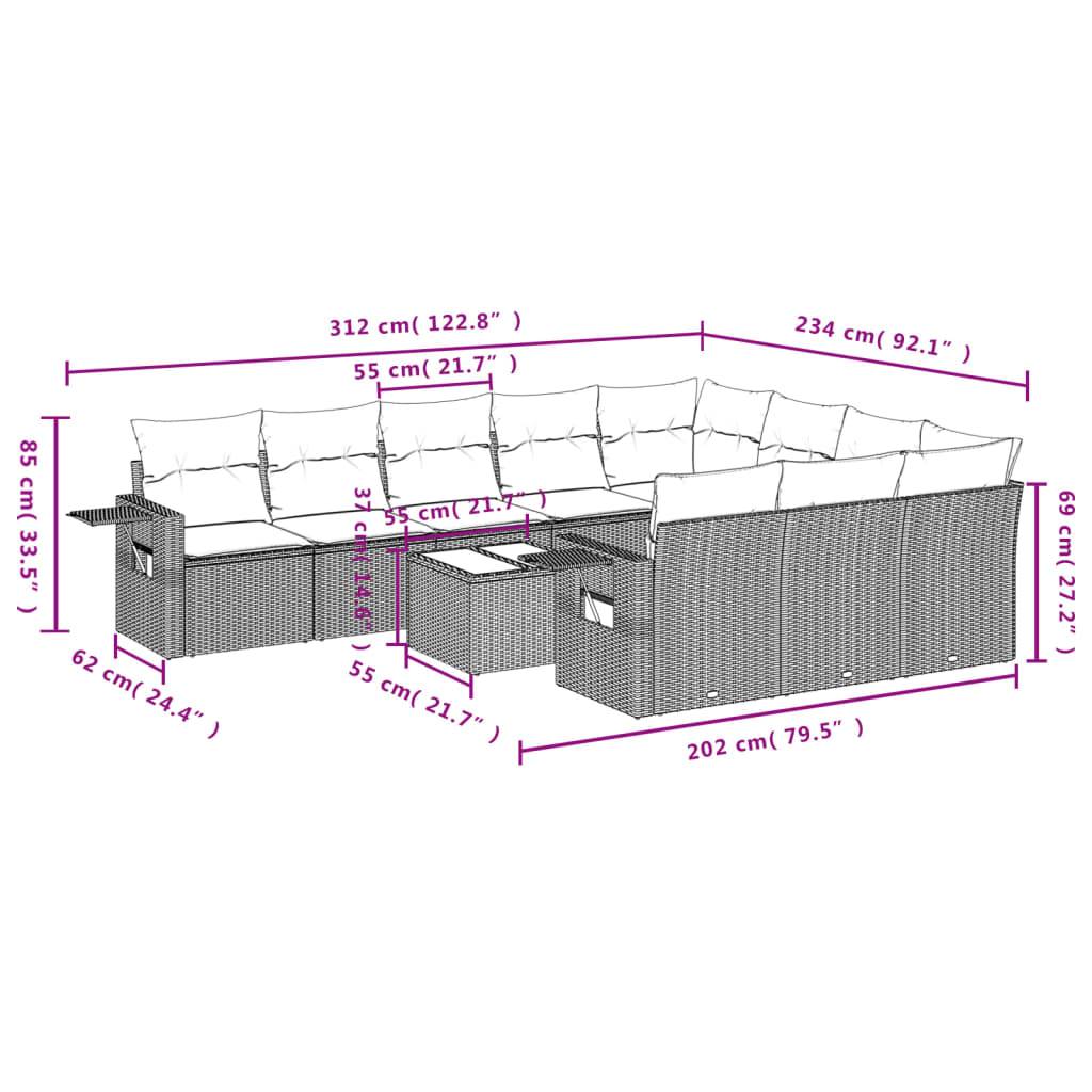 vidaXL 11-tlg. Garten-Sofagarnitur mit Kissen Hellgrau Poly Rattan
