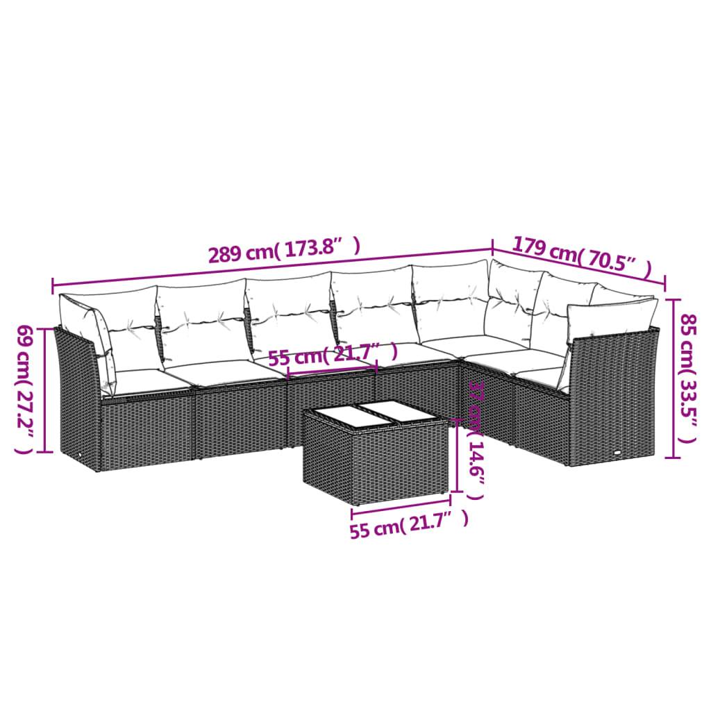 vidaXL 8-tlg. Garten-Sofagarnitur mit Kissen Braun Poly Rattan