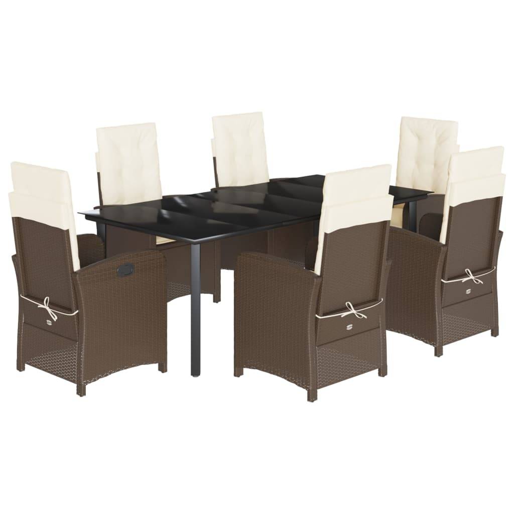 vidaXL 7-tlg. Garten-Essgruppe mit Kissen Braun Poly Rattan