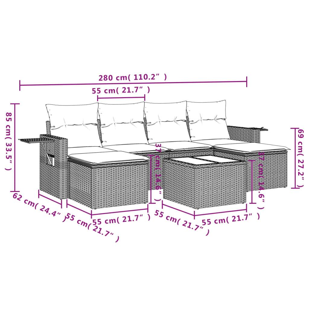 vidaXL 7-tlg. Garten-Sofagarnitur mit Kissen Braun Poly Rattan