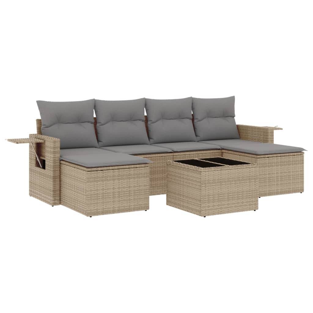 vidaXL 7-tlg. Garten-Sofagarnitur mit Kissen Beige Poly Rattan