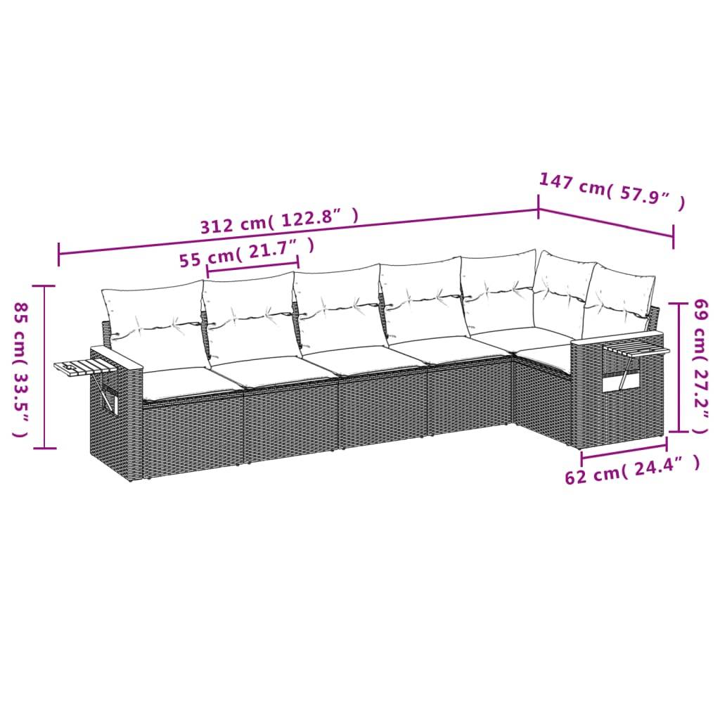 vidaXL 6-tlg. Garten-Sofagarnitur mit Kissen Grau Poly Rattan