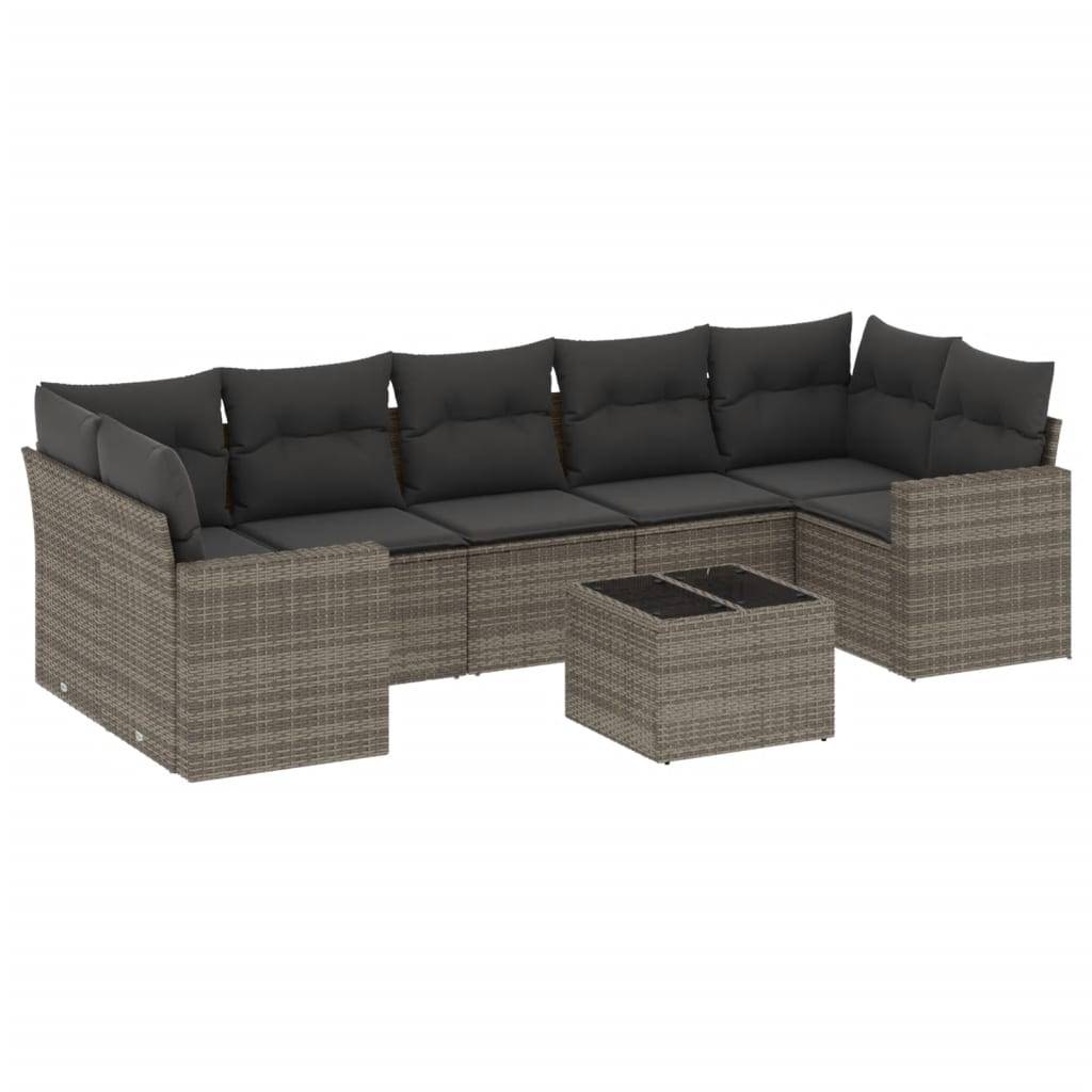 vidaXL 8-tlg. Garten-Sofagarnitur mit Kissen Grau Poly Rattan
