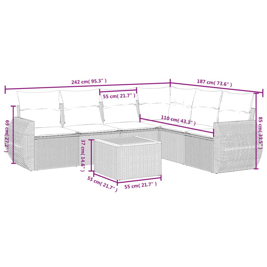 vidaXL 7-tlg. Garten-Sofagarnitur mit Kissen Schwarz Poly Rattan