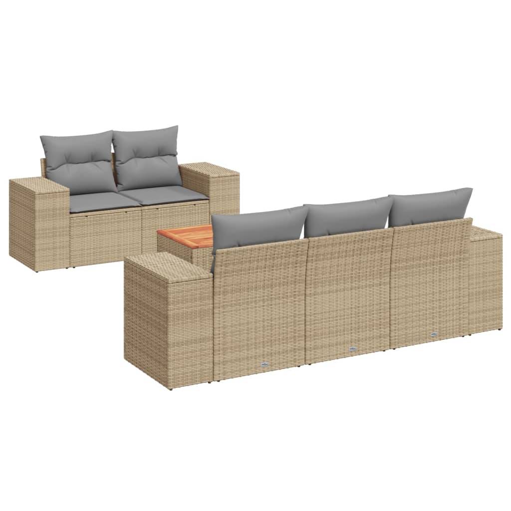 vidaXL 6-tlg. Garten-Sofagarnitur mit Kissen Beige Poly Rattan