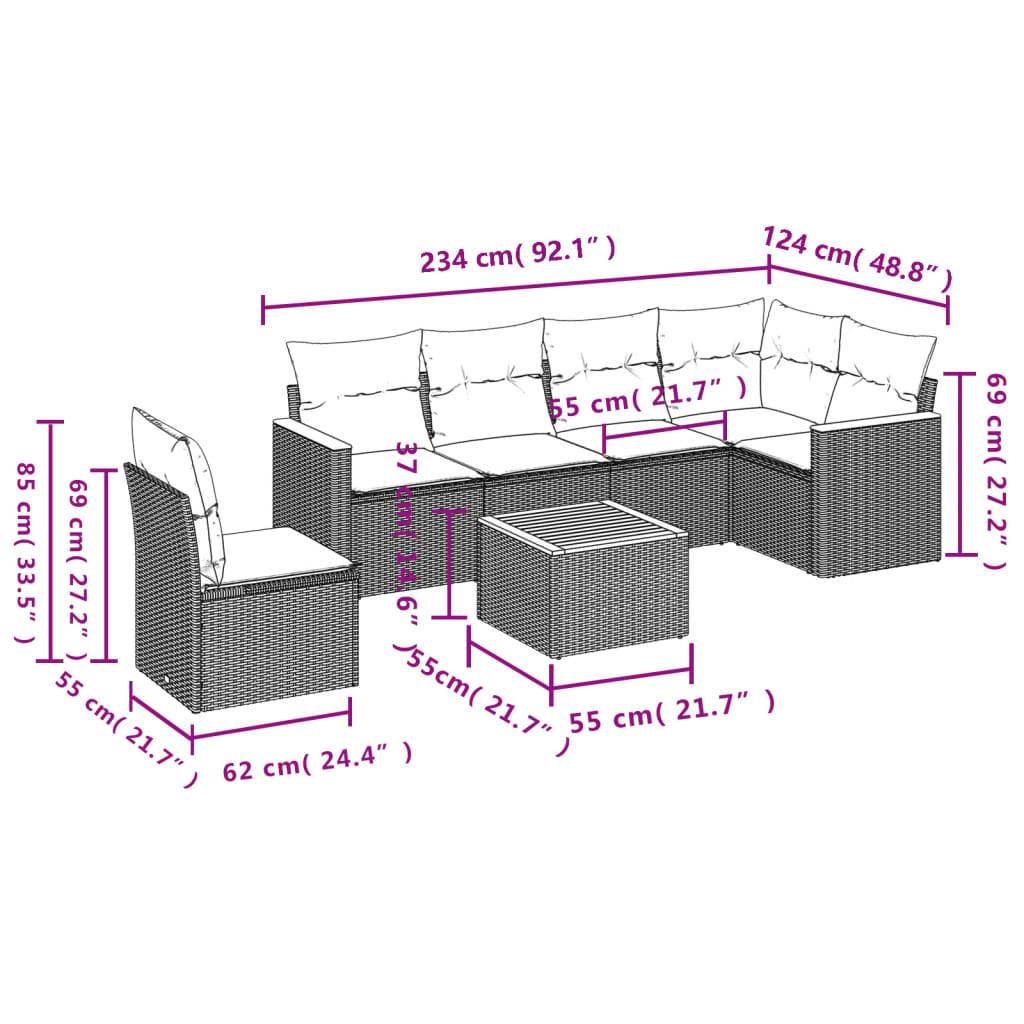 vidaXL 7-teiliges Gartensofa-Set mit Kissen, schwarzes Polyrattan