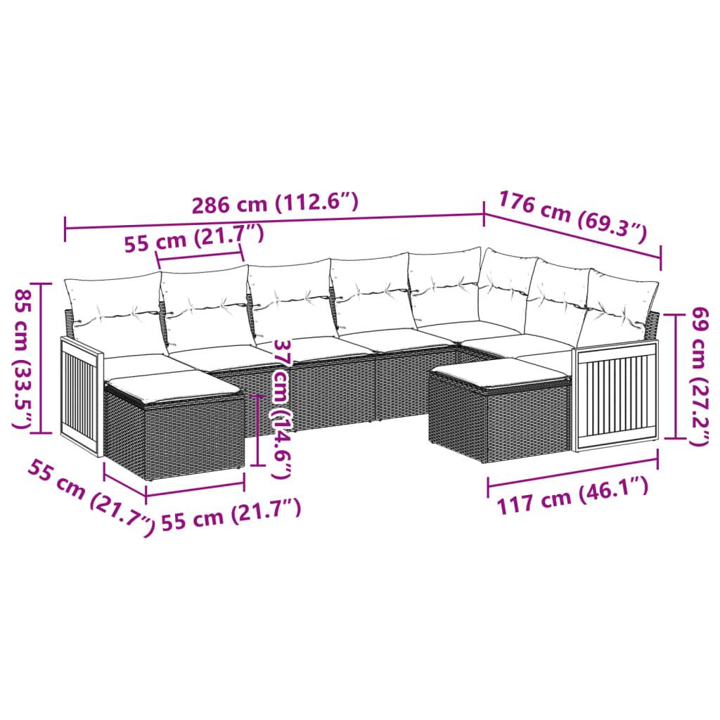 vidaXL 9-tlg. Garten-Sofagarnitur mit Kissen Beige Poly Rattan