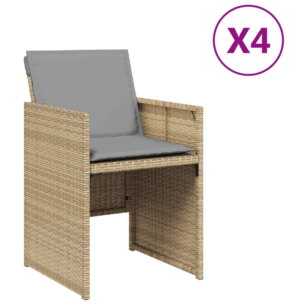 vidaXL Gartenstühle mit Kissen 4 Stk. Beigemischung Poly Rattan
