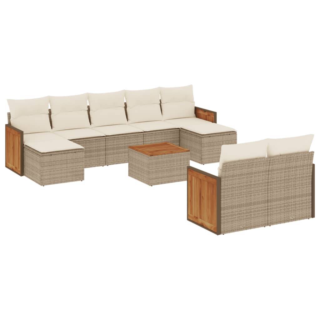 vidaXL 10-tlg. Garten-Sofagarnitur mit Kissen Beige Poly Rattan