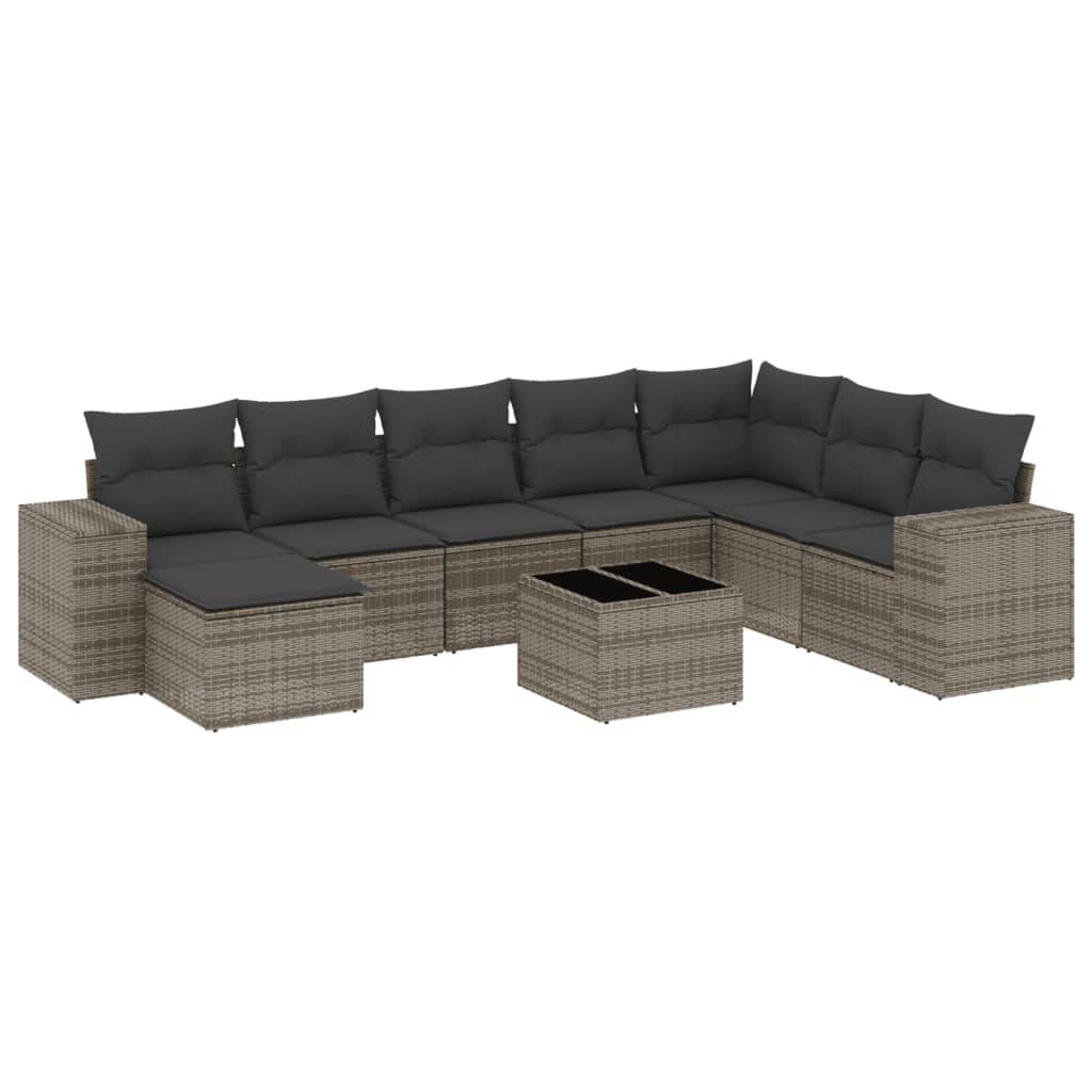 vidaXL 9-tlg. Garten-Sofagarnitur mit Kissen Grau Poly Rattan