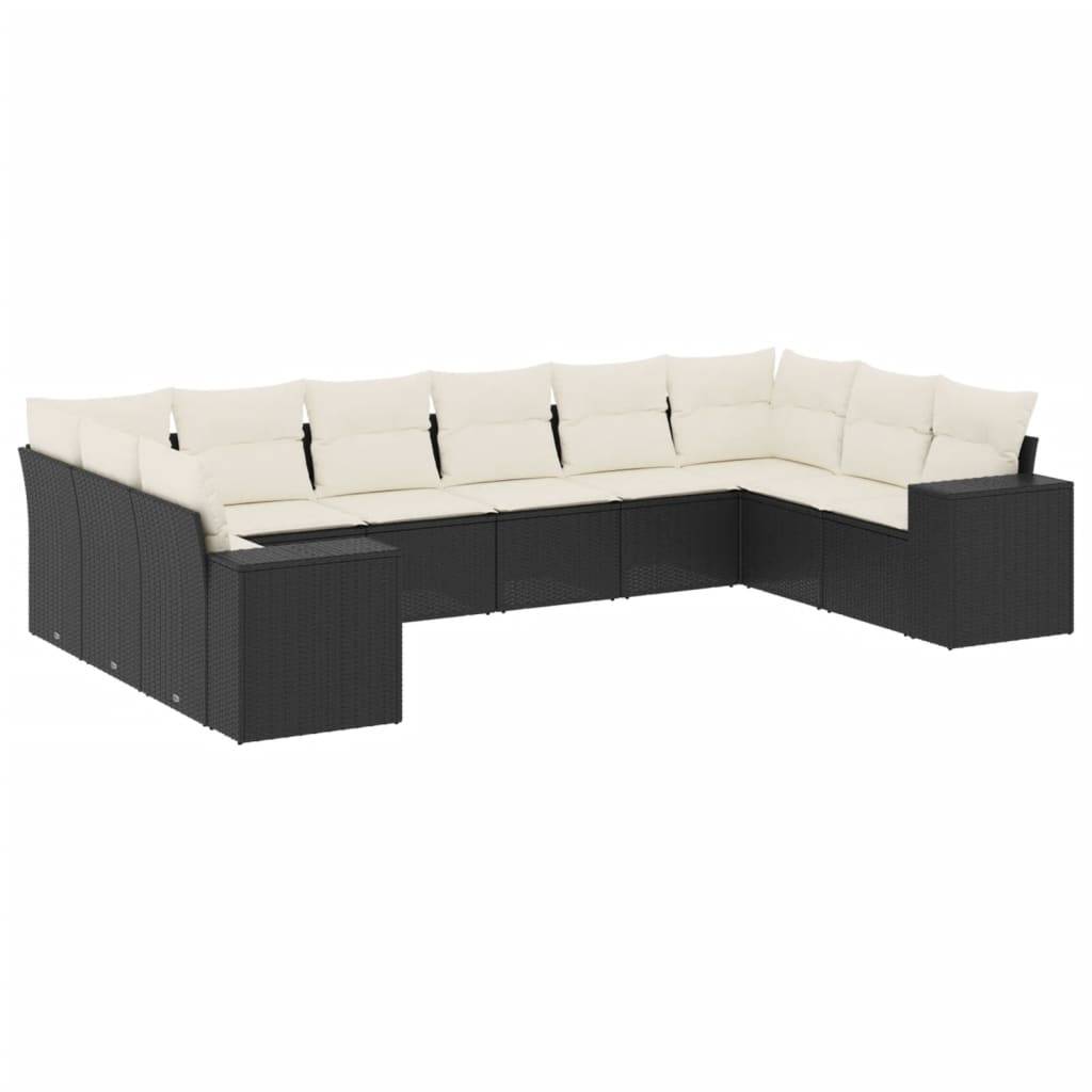 vidaXL 10-tlg. Garten-Sofagarnitur mit Kissen Schwarz Poly Rattan