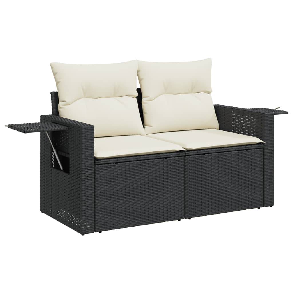 vidaXL 3-tlg. Garten-Sofagarnitur mit Kissen Schwarz Poly Rattan