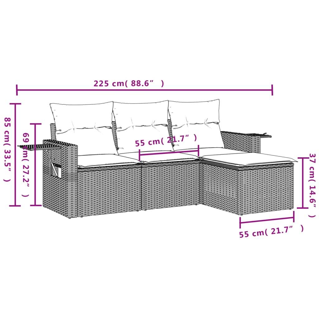 vidaXL 4-tlg. Garten-Sofagarnitur mit Kissen Schwarz Poly Rattan