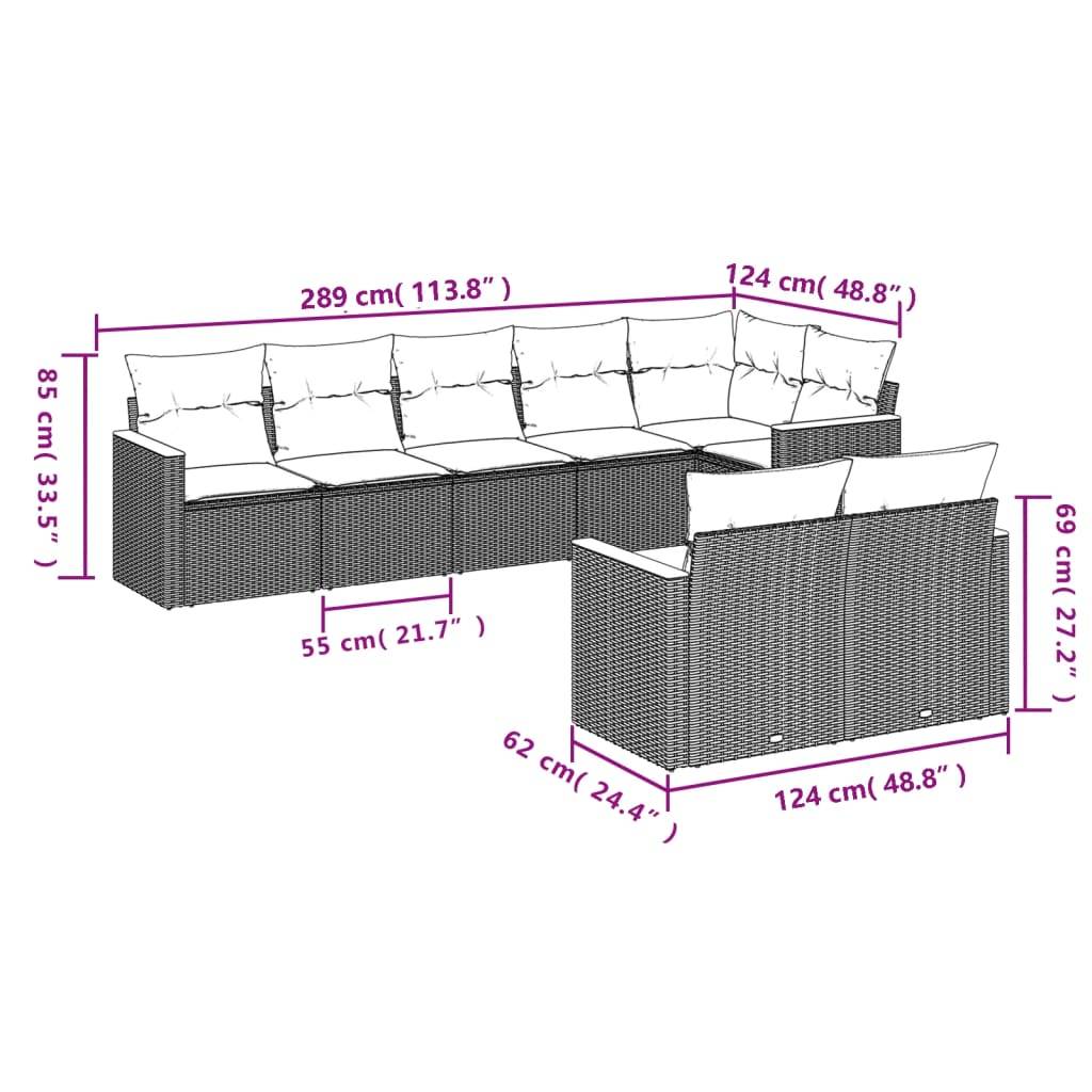 vidaXL 8-teiliges Gartensofa-Set mit Kissen, schwarzes Polyrattan
