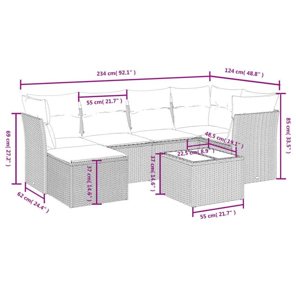 vidaXL 7-tlg. Garten-Sofagarnitur mit Kissen Schwarz Poly Rattan