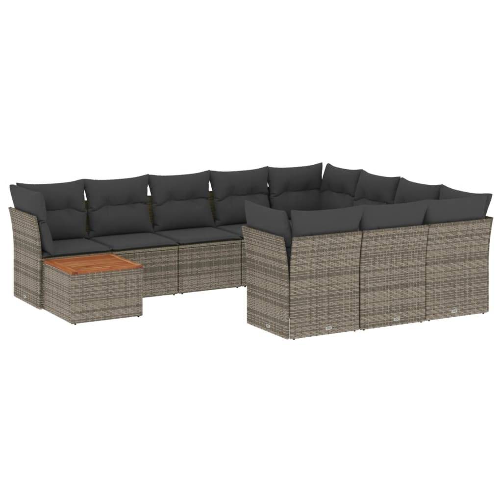 vidaXL 11-tlg. Garten-Sofagarnitur mit Kissen Grau Poly Rattan