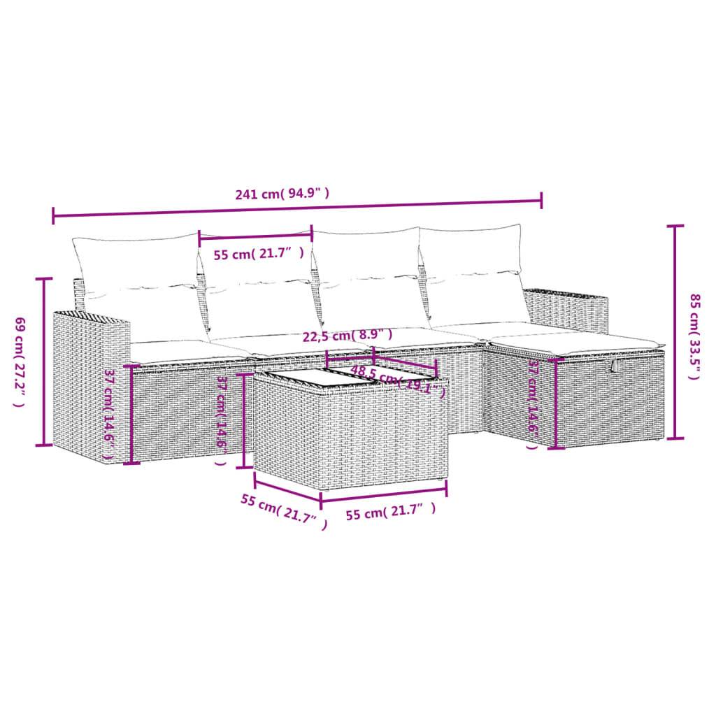 vidaXL 6-tlg. Garten-Sofagarnitur mit Kissen Beige Poly Rattan