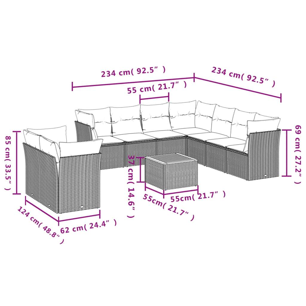 vidaXL 11-tlg. Garten-Sofagarnitur mit Kissen Schwarz Poly Rattan