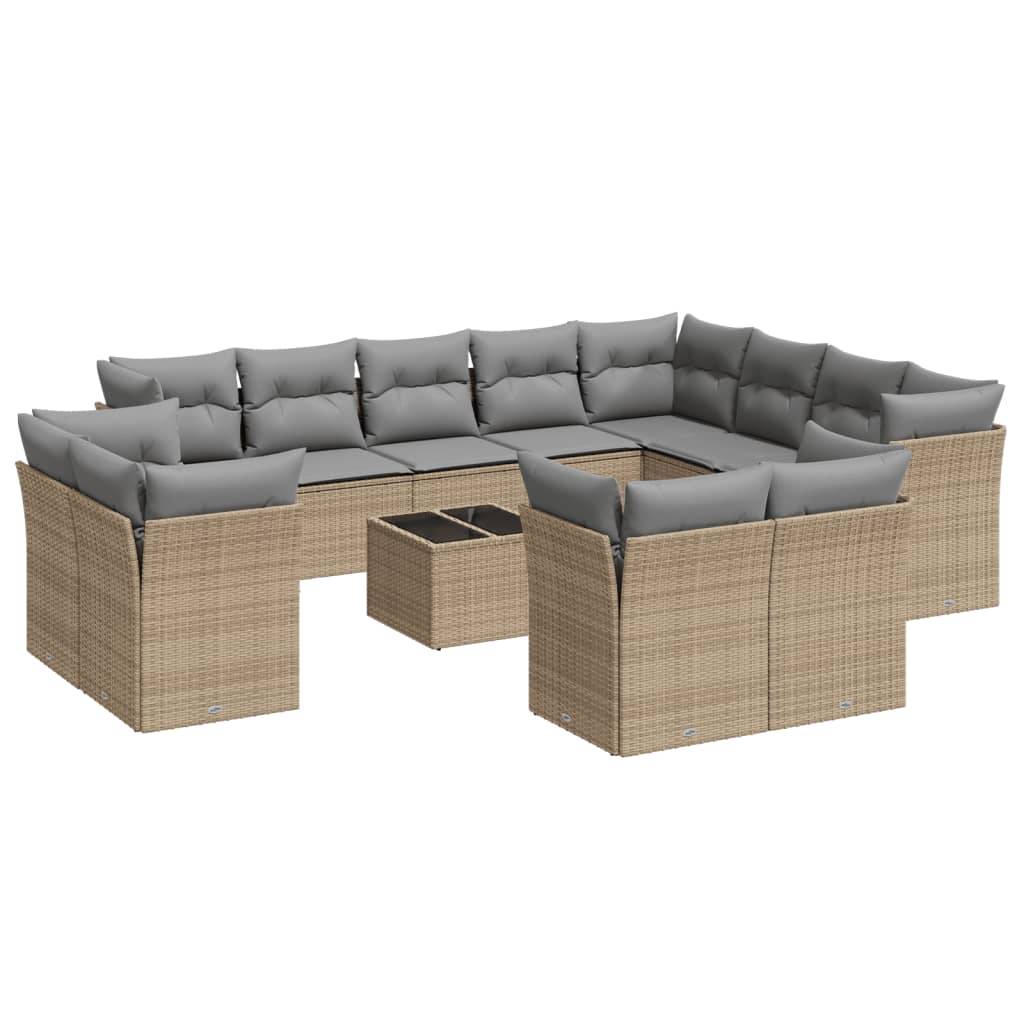 vidaXL 13-tlg. Garten-Sofagarnitur mit Kissen Beige Poly Rattan