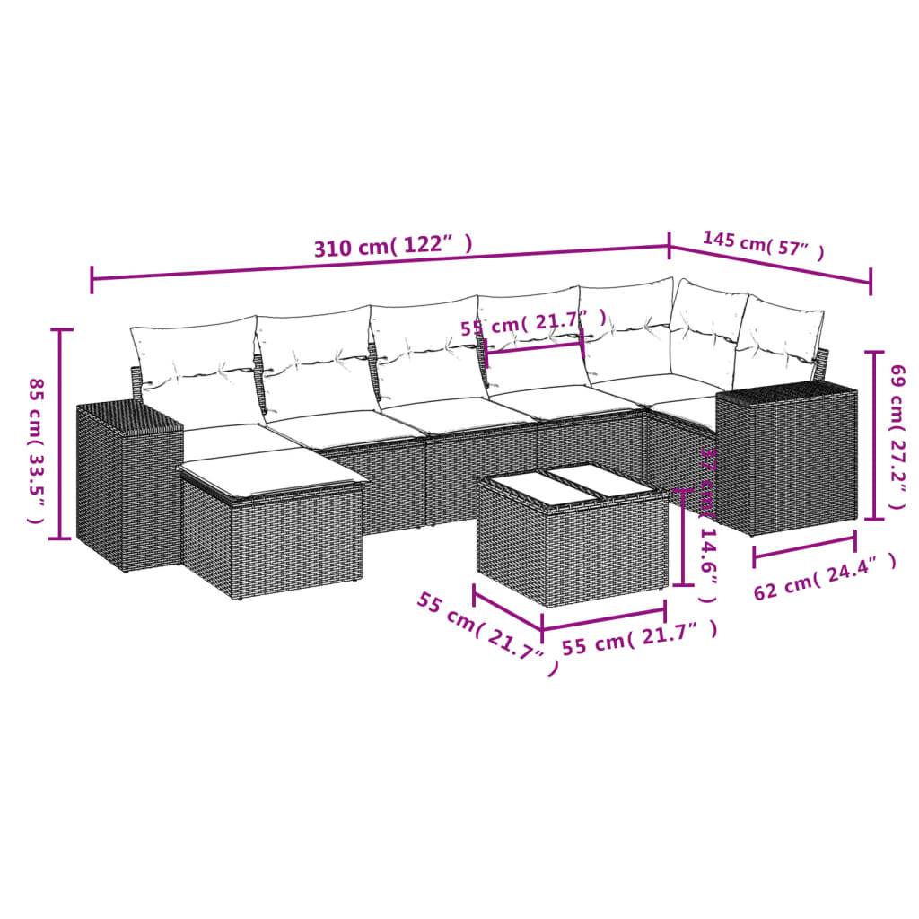 vidaXL 8-teiliges Gartensofa-Set mit Kissen, schwarzes Polyrattan