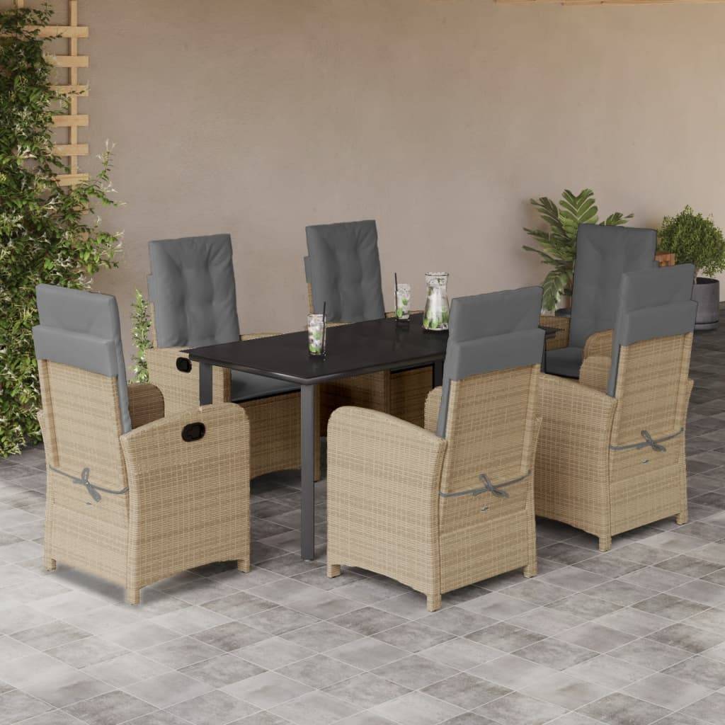 vidaXL 7-tlg. Garten-Essgruppe mit Kissen Beigemischung Poly Rattan