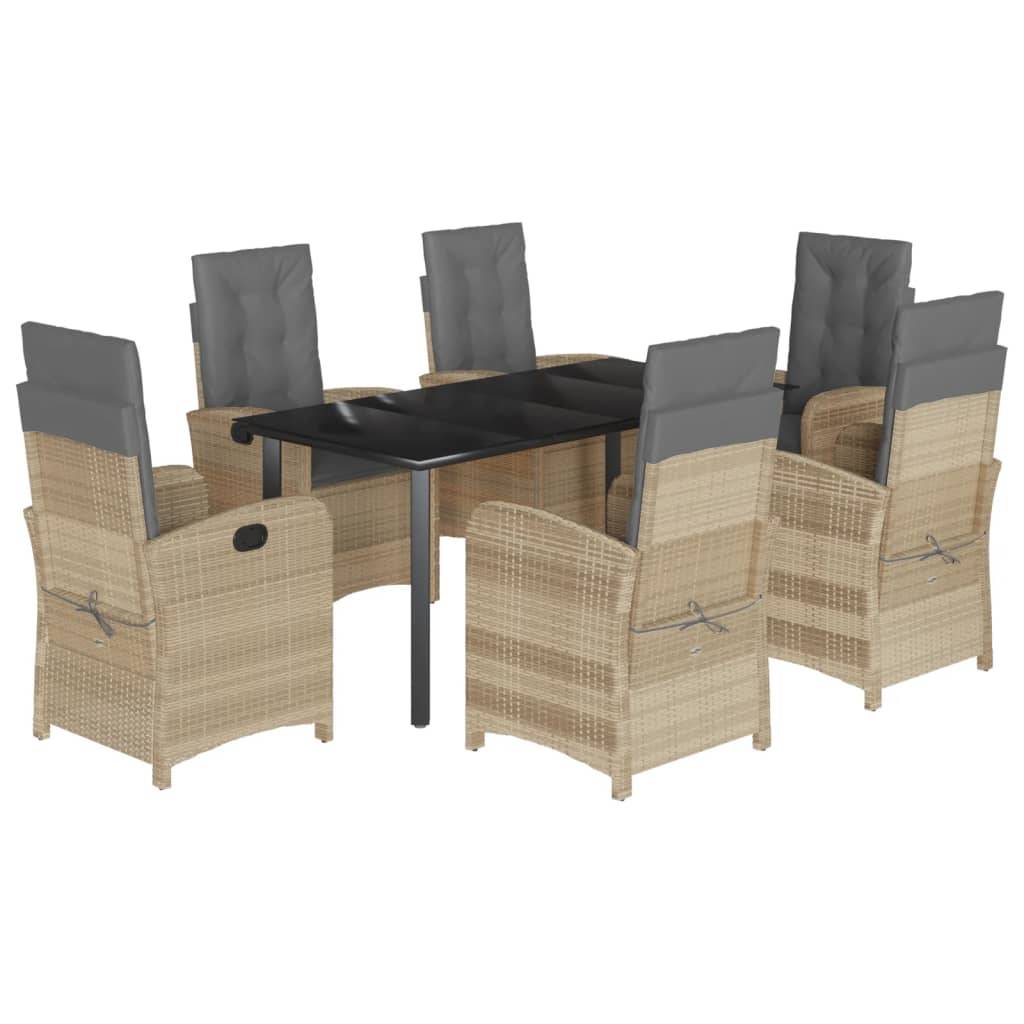 vidaXL 7-tlg. Garten-Essgruppe mit Kissen Beigemischung Poly Rattan