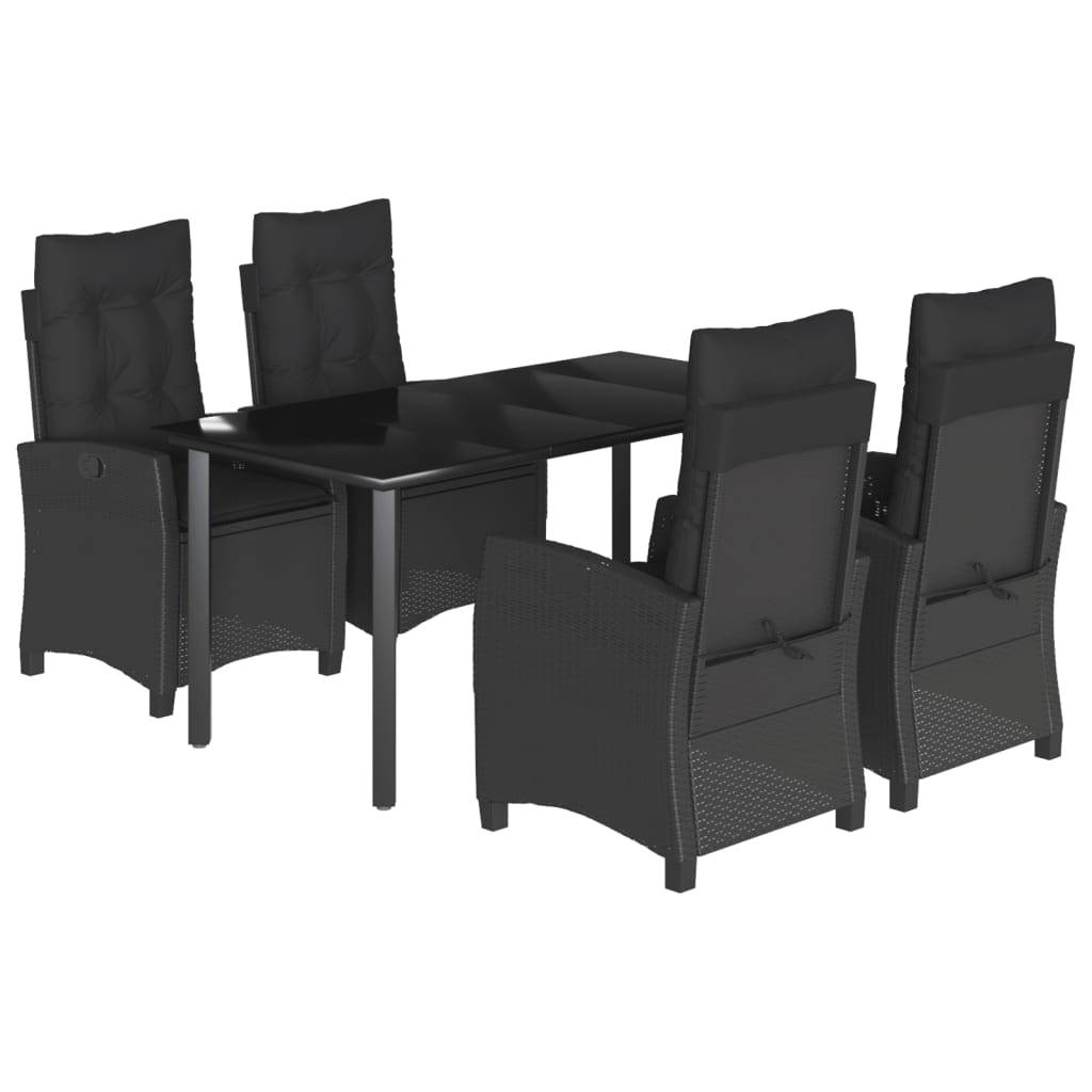 vidaXL 5-tlg. Garten-Essgruppe mit Kissen Schwarz Poly Rattan