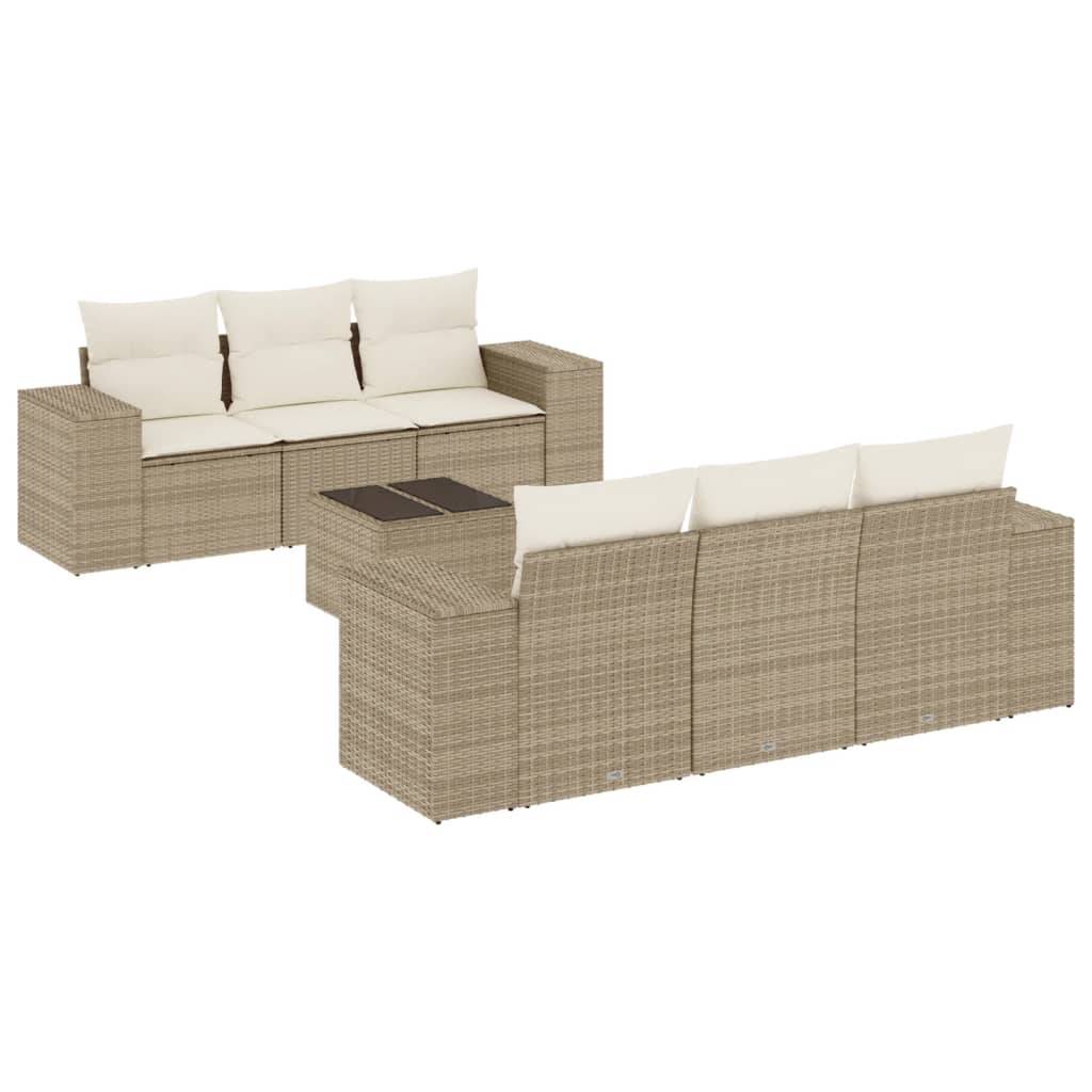 vidaXL 7-tlg. Garten-Sofagarnitur mit Kissen Beige Poly Rattan