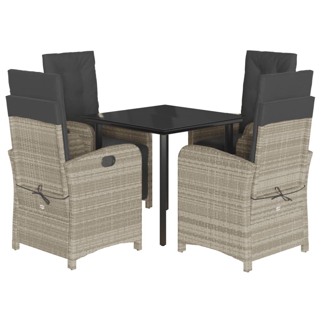 vidaXL 5-tlg. Garten-Essgruppe mit Kissen Hellgrau Poly Rattan