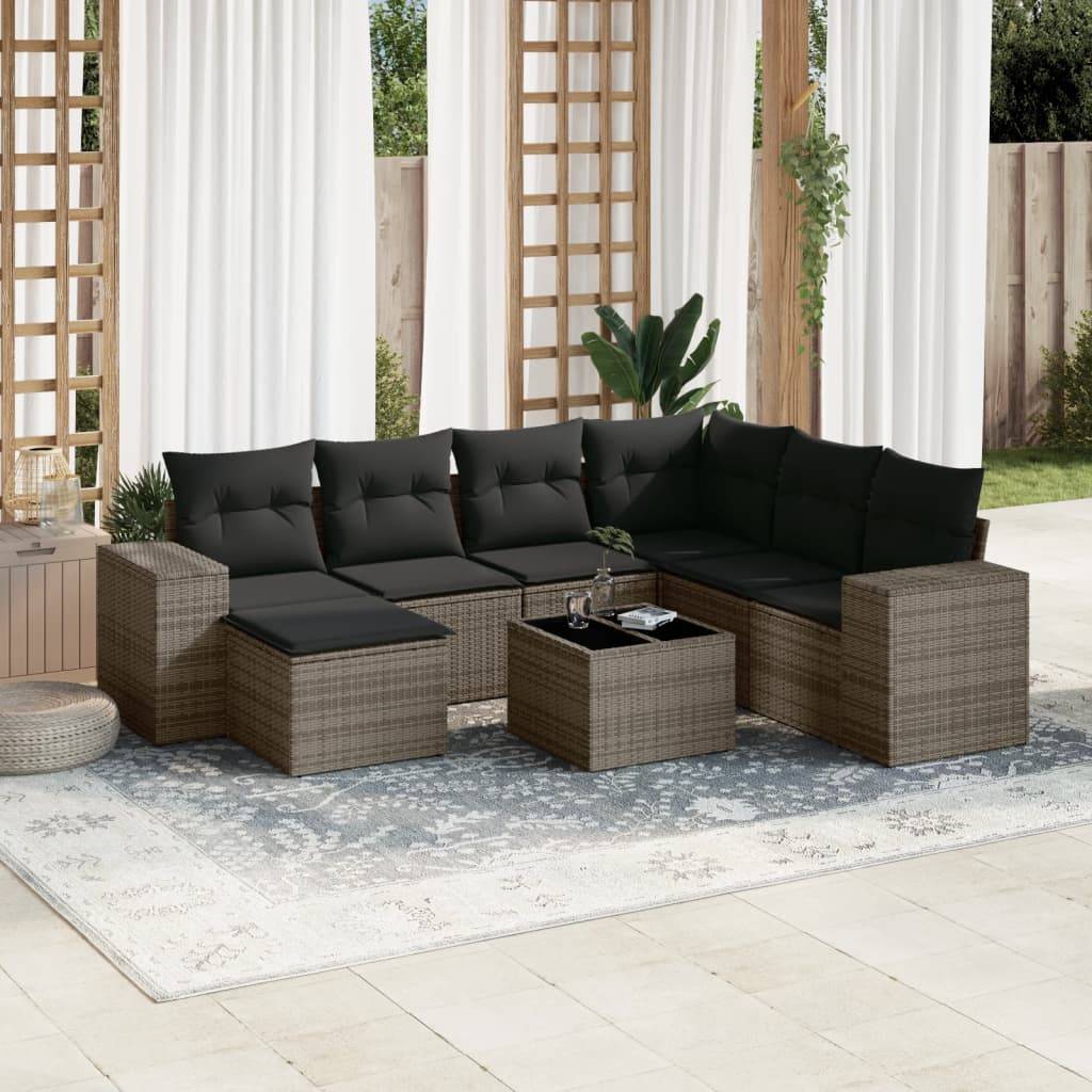 vidaXL 8-tlg. Garten-Sofagarnitur mit Kissen Grau Poly Rattan