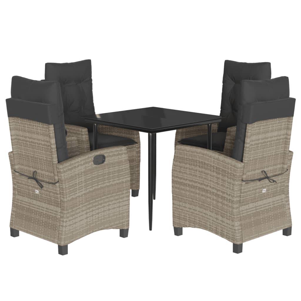 vidaXL 5-tlg. Garten-Essgruppe mit Kissen Hellgrau Poly Rattan