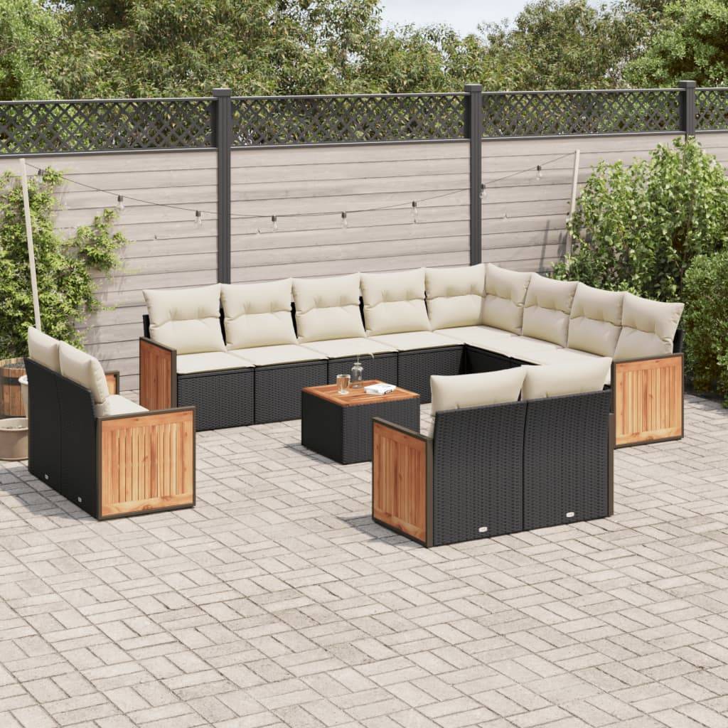 vidaXL 13-tlg. Garten-Sofagarnitur mit Kissen Schwarz Poly Rattan