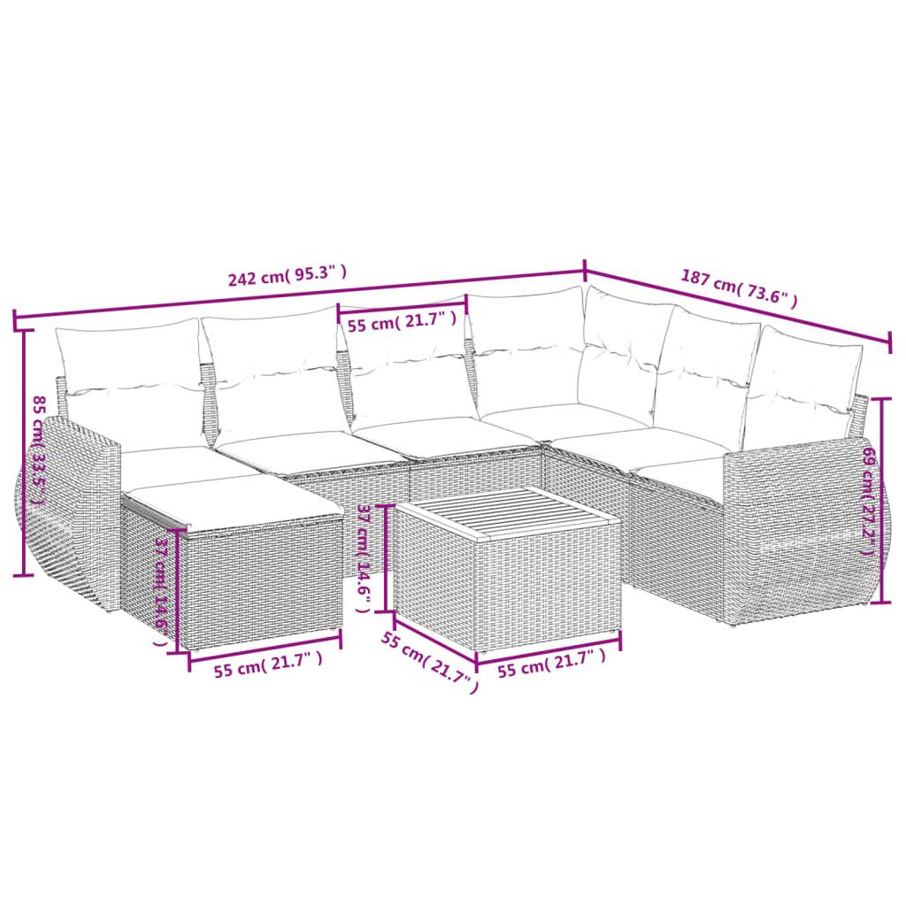 vidaXL 8-tlg. Garten-Sofagarnitur mit Kissen Schwarz Poly Rattan