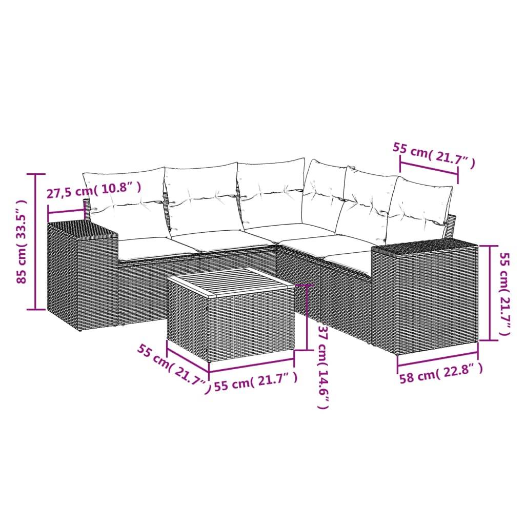 vidaXL 6-tlg. Garten-Sofagarnitur mit Kissen Beige Poly Rattan