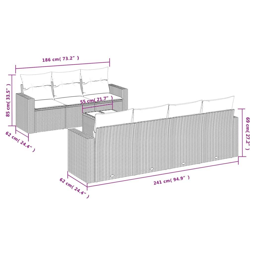vidaXL 8-tlg. Garten-Sofagarnitur mit Kissen Braun Poly Rattan