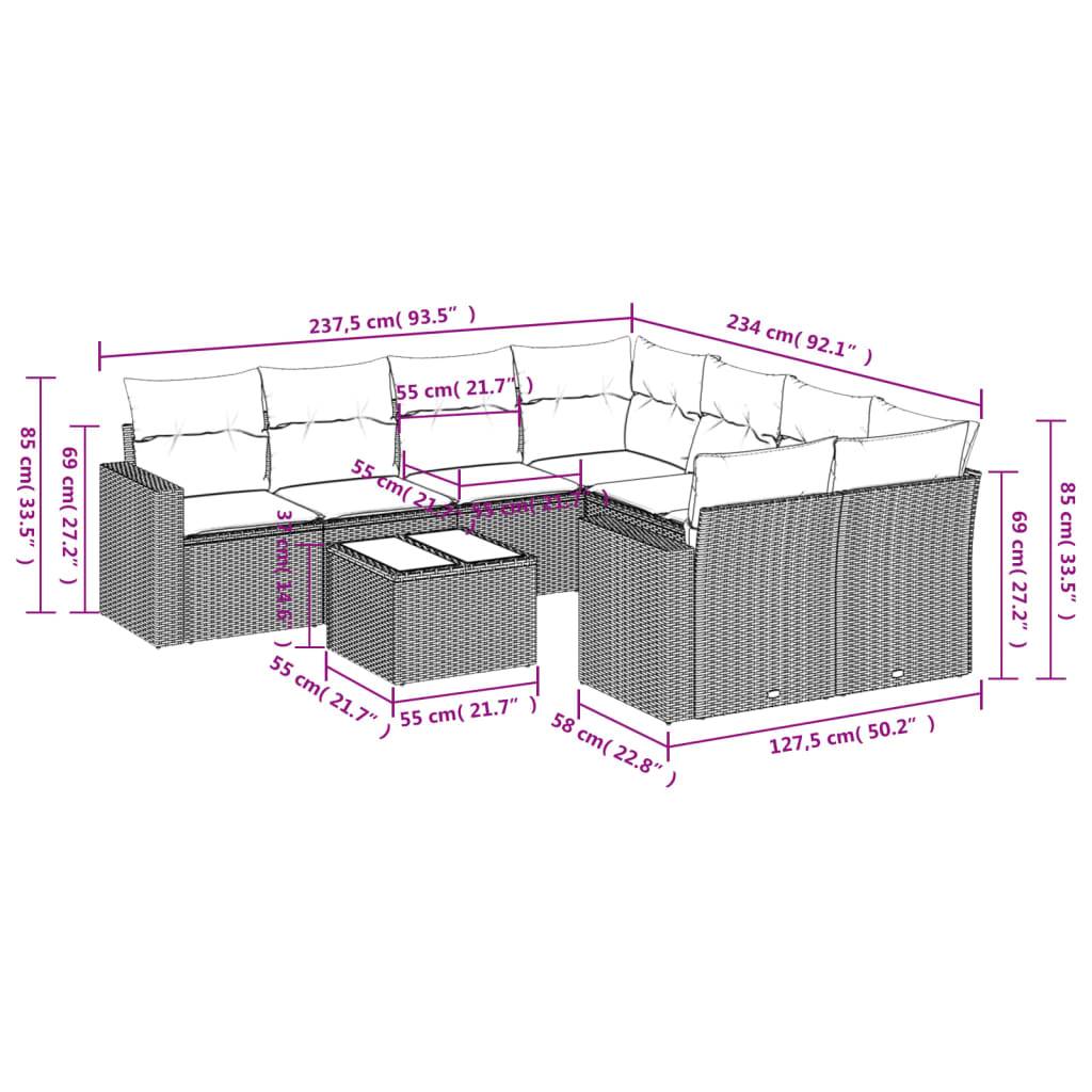vidaXL 9-tlg. Garten-Sofagarnitur mit Kissen Braun Poly Rattan