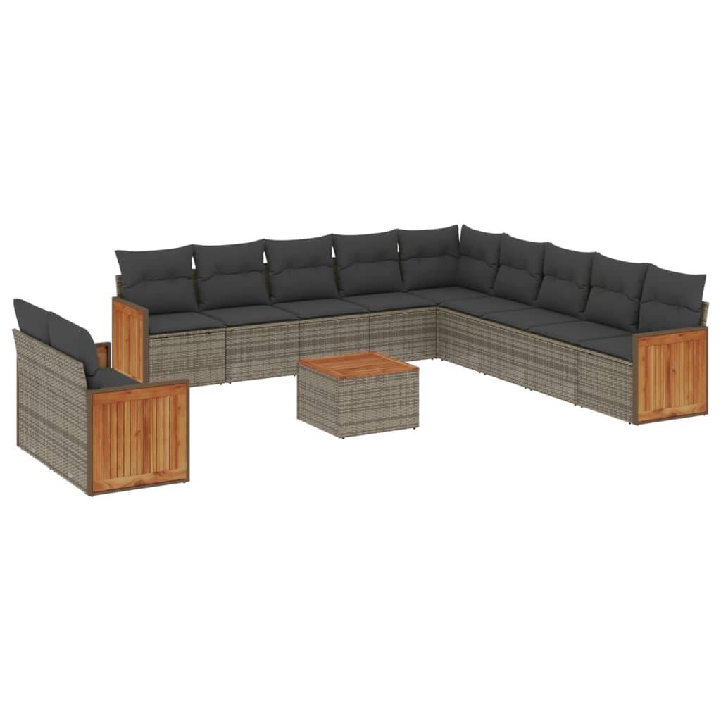 vidaXL 12-tlg. Garten-Sofagarnitur mit Kissen Grau Poly Rattan