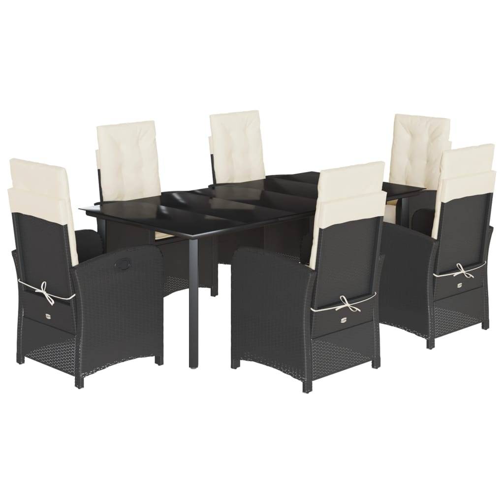 vidaXL 7-tlg. Garten-Essgruppe mit Kissen Schwarz Poly Rattan
