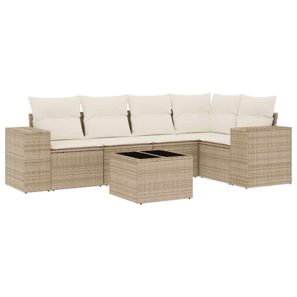 vidaXL 6-tlg. Garten-Sofagarnitur mit Kissen Beige Poly Rattan