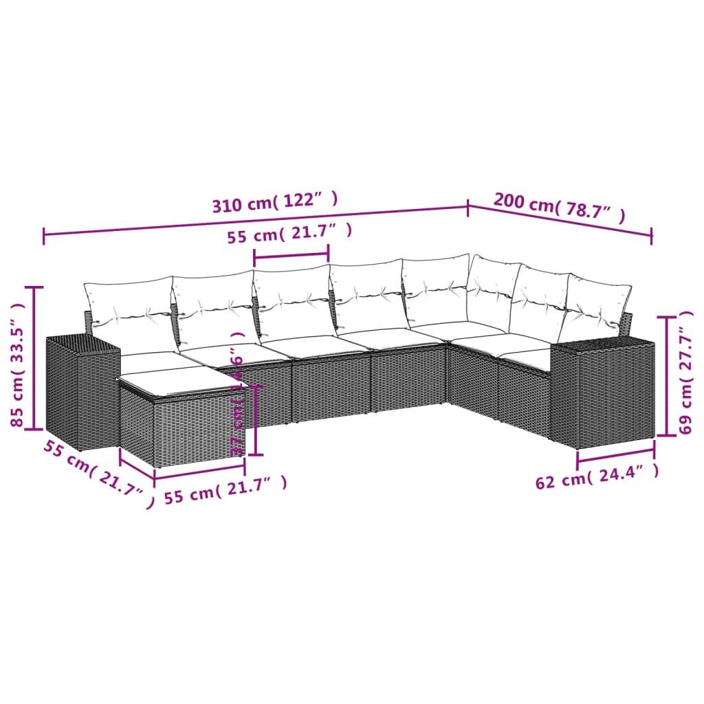 vidaXL 8-tlg. Garten-Sofagarnitur mit Kissen Braun Poly Rattan
