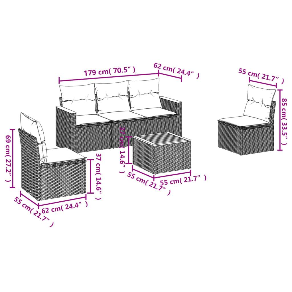 vidaXL 6-teiliges Gartensofa-Set mit Kissen, schwarzes Polyrattan