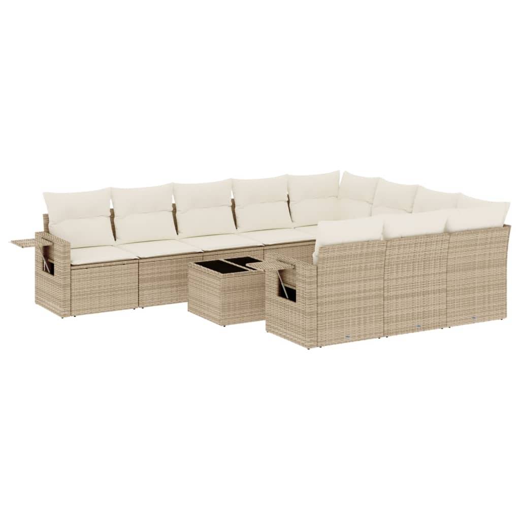 vidaXL 11-tlg. Garten-Sofagarnitur mit Kissen Beige Poly Rattan