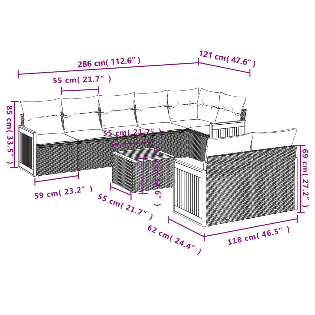 vidaXL 9-tlg. Garten-Sofagarnitur mit Kissen Schwarz Poly Rattan