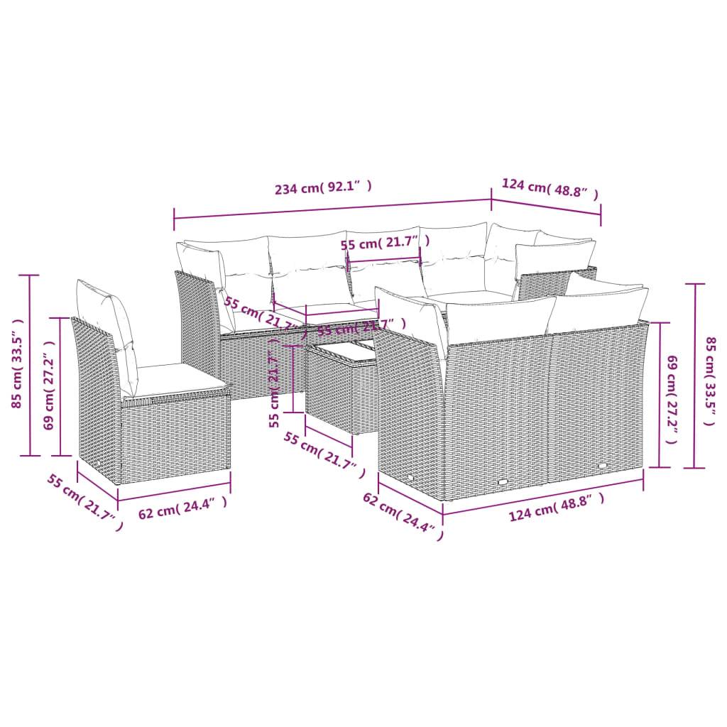 vidaXL 9-tlg. Garten-Sofagarnitur mit Kissen Grau Poly Rattan