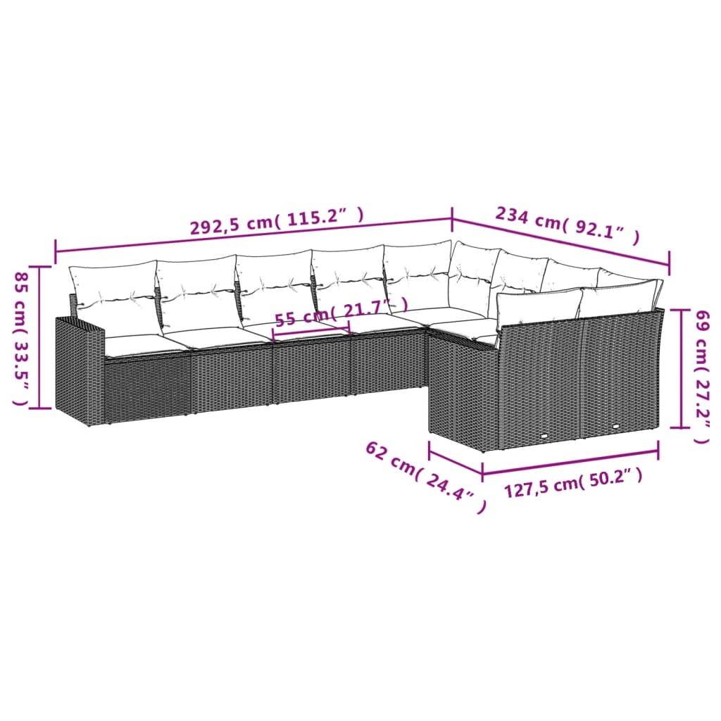 vidaXL 9-tlg. Garten-Sofagarnitur mit Kissen Grau Poly Rattan
