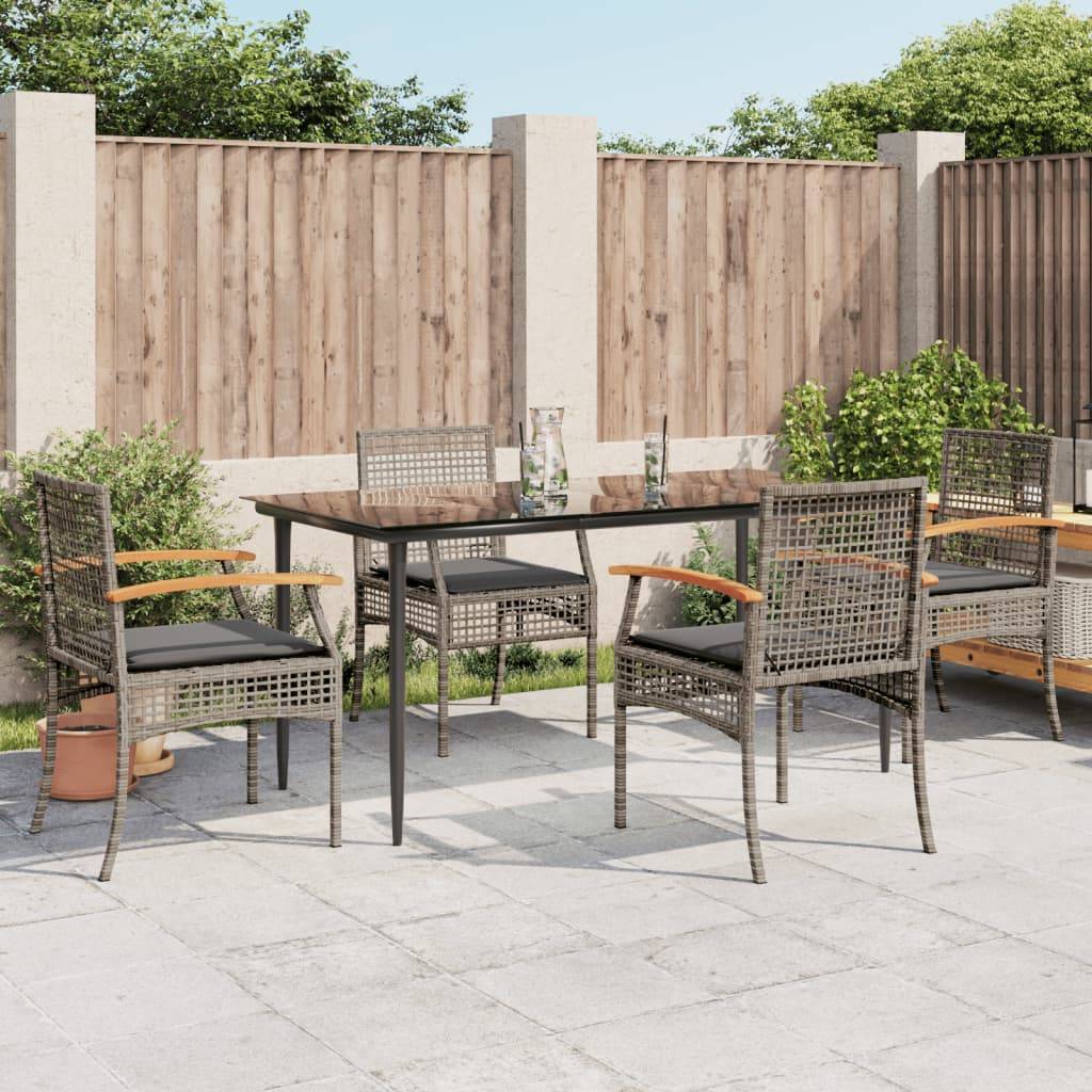vidaXL 5-tlg. Garten-Essgruppe mit Kissen Grau Poly Rattan